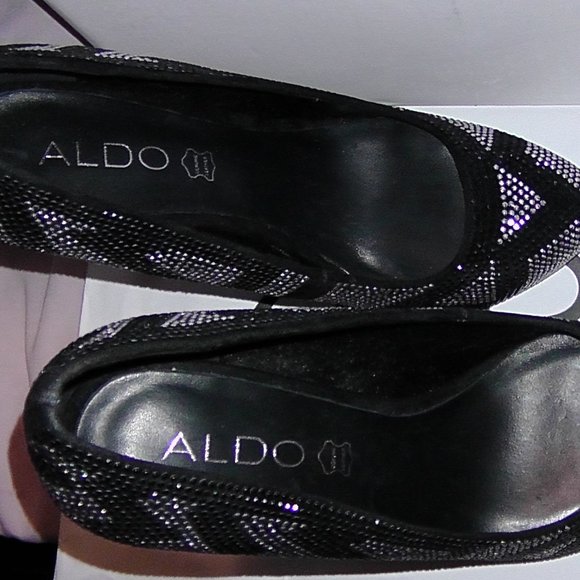 Aldo Black and Silver Metalic Studded Heels - Picture 4 of 5